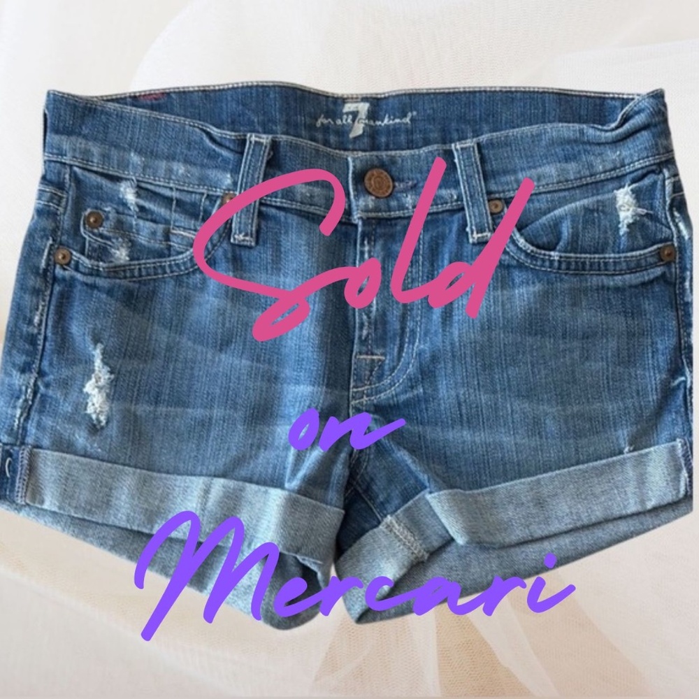 7 For All Mankind- SIZE 24 Women’s Cuffed Distressed Denim Shorts